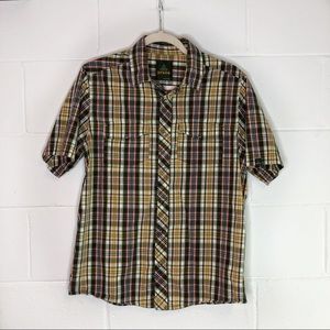 Prana Men’s Plaid Snap Button Short Sleeve Organic Cotton Shirt